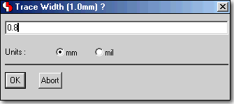 BAE Version 6.2: Layout Editor Dialog - Trace Width - Numeric Input