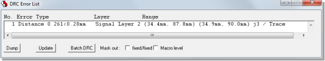 BAE Version 7.4: Layouteditor: DRC Error Report with Error Distance Display