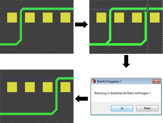 BAE Version 7.8: Layouteditor - Neuen Bahnzug in bestehenden Bahnzug einfügen